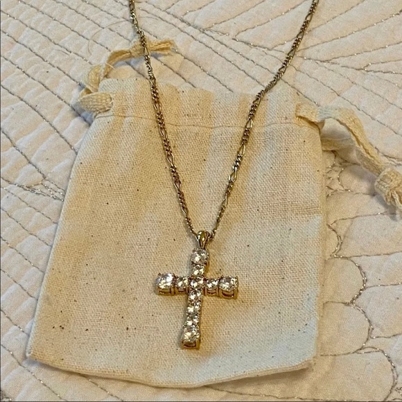Diamonique Jewelry - Diamonique Cross w/ Curb Link Chain, 14 k gold plated